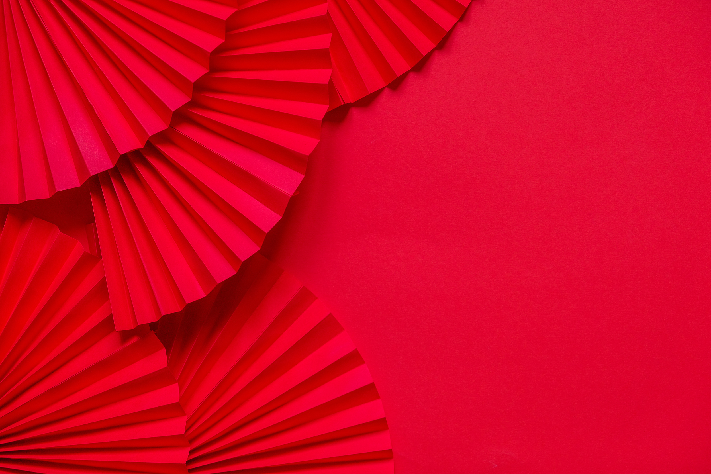 Chinese New Year 2023 .Decor pattern fan on red background. Red paper fans .Lunar New Year banner template.  Lunar New Year,chinese banner